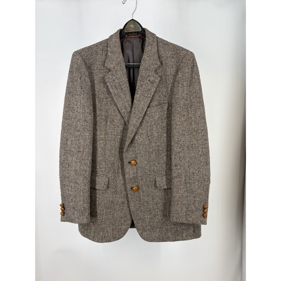 Harris Tweed Wool Blazer Men's 40R Brown Sport Coat Made in Hungary